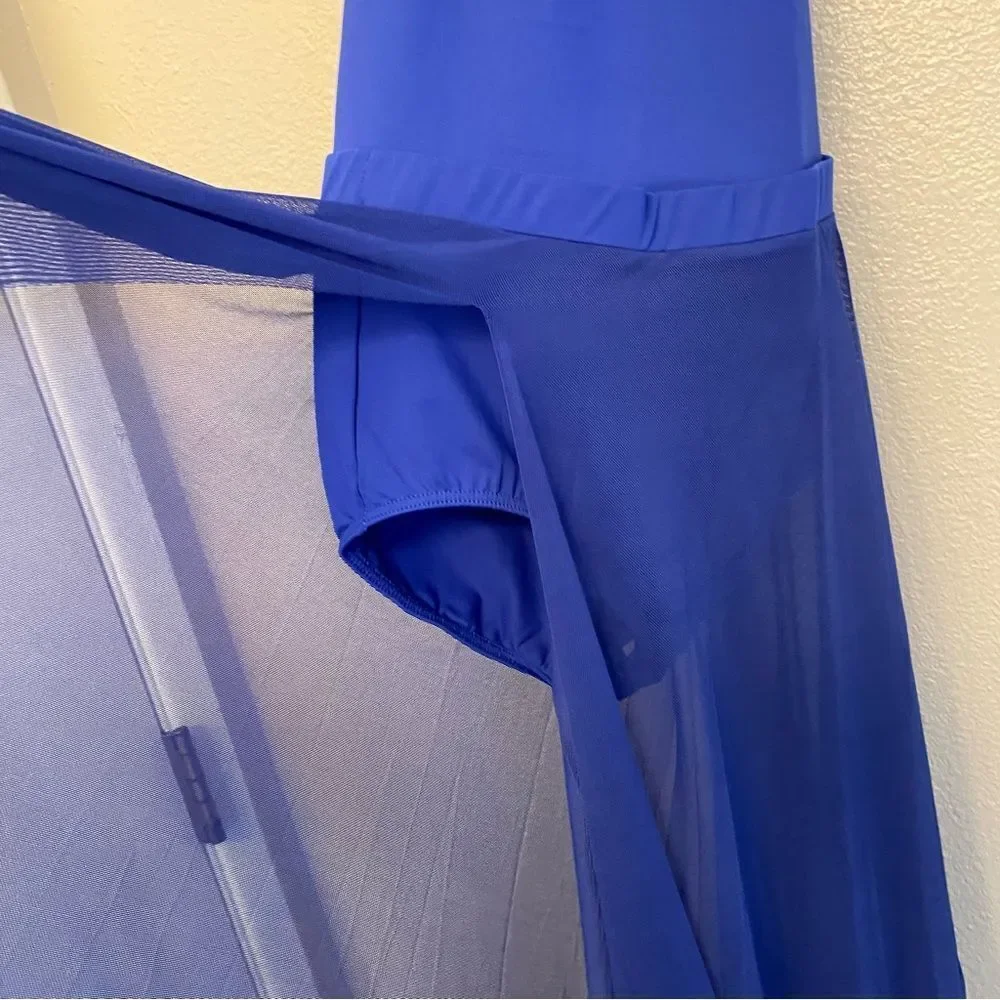 Revolution Dance royal blue dress Leotard costume RC19746 hi low mesh SA adult